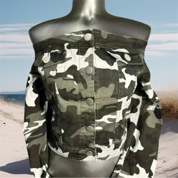 🆕Crop Off Shoulder Jacket - Picture 2 of 16